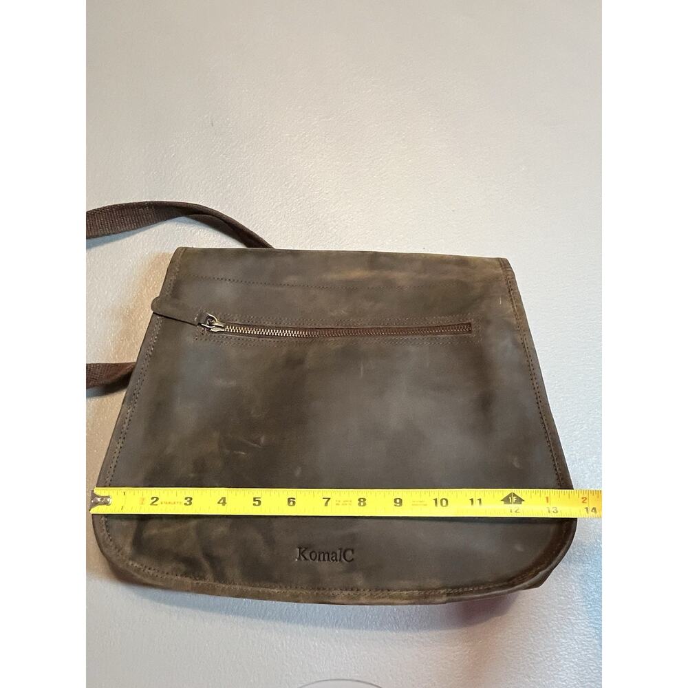 Brown Leather Messenger Bag Satchel Crossbody Distressed Pockets Buckle Accents - Picture 15 of 16